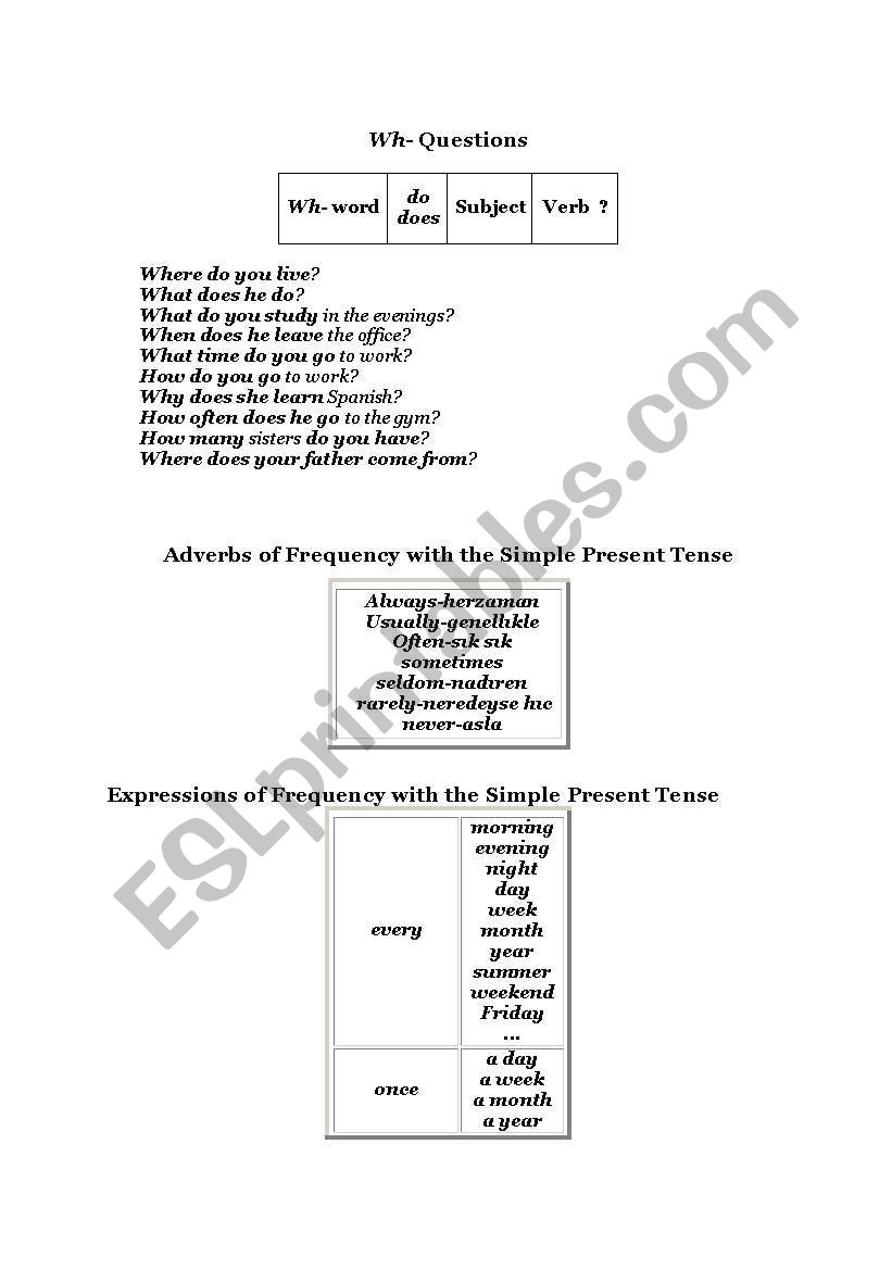 Simple Present Tense wih WH questions