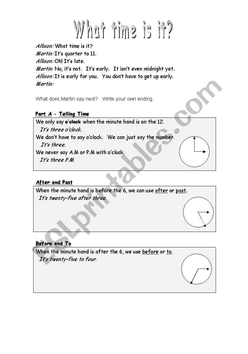 Telling time worksheet