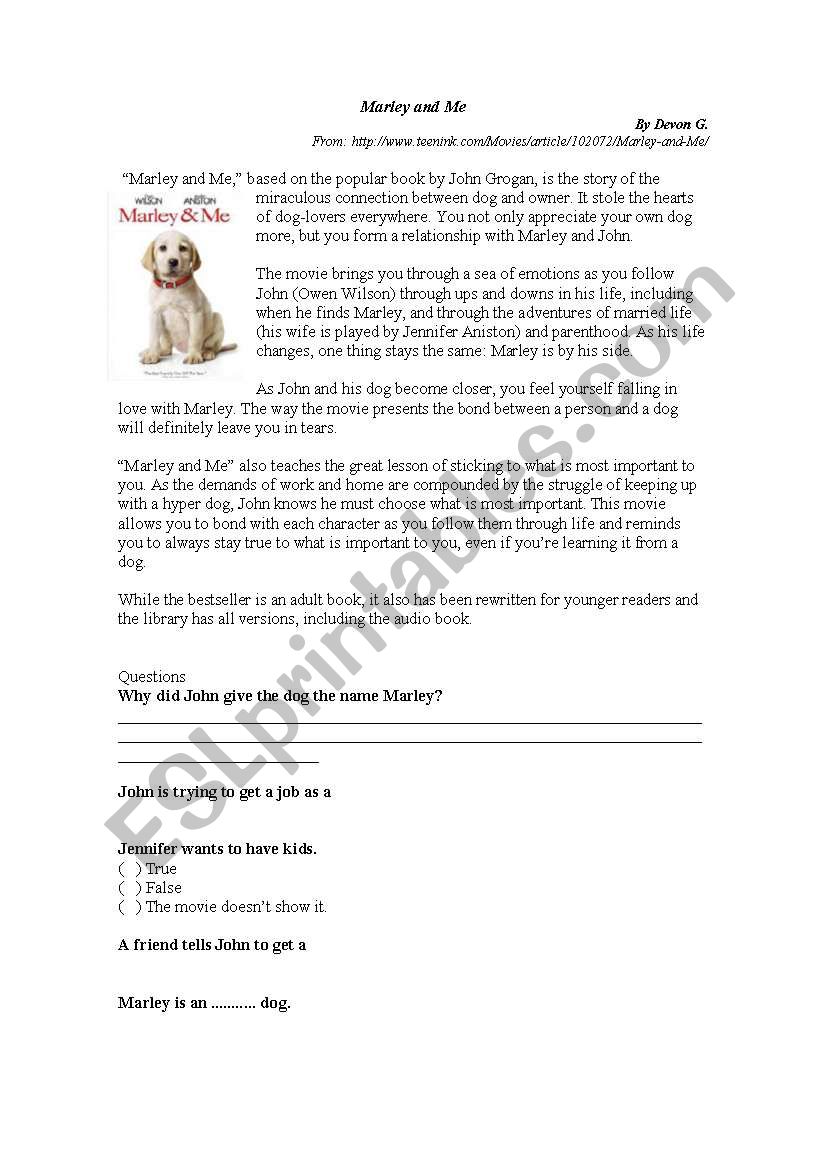Marley and Me - Movie - ESL worksheet by Taisy