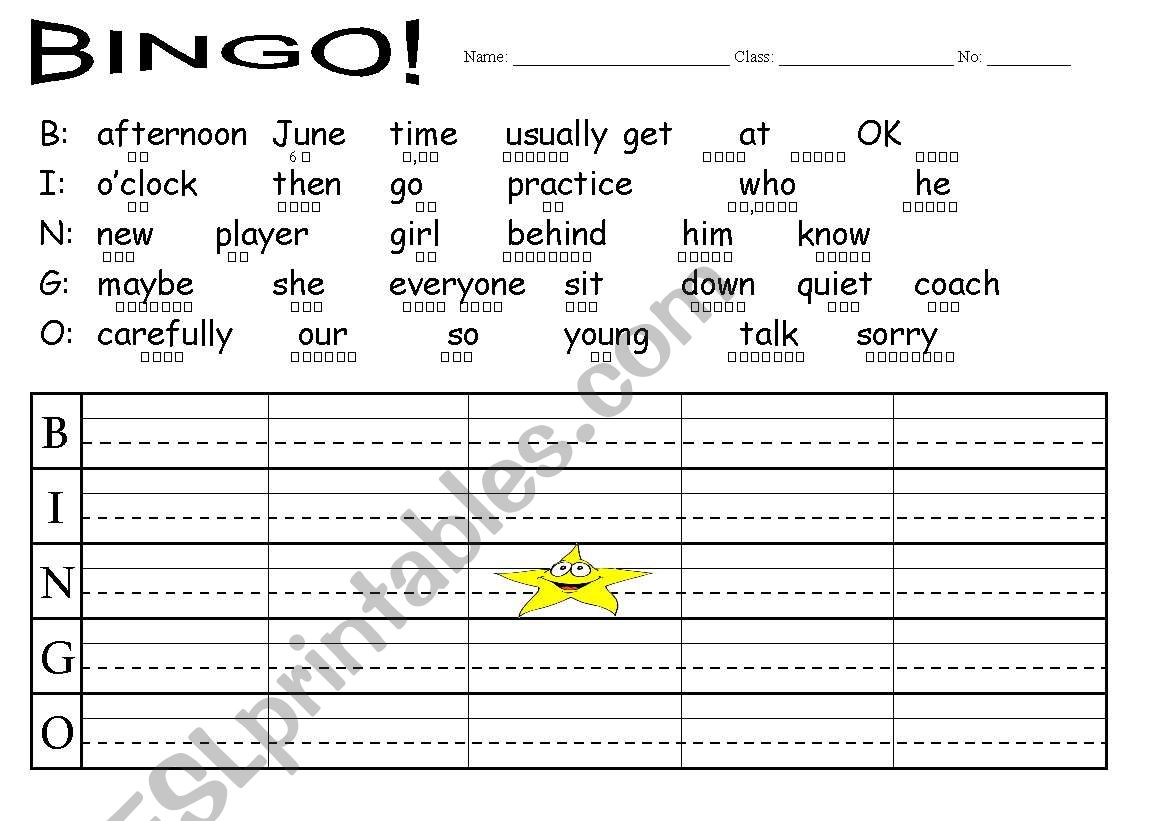 Bingo Lesson 4 worksheet