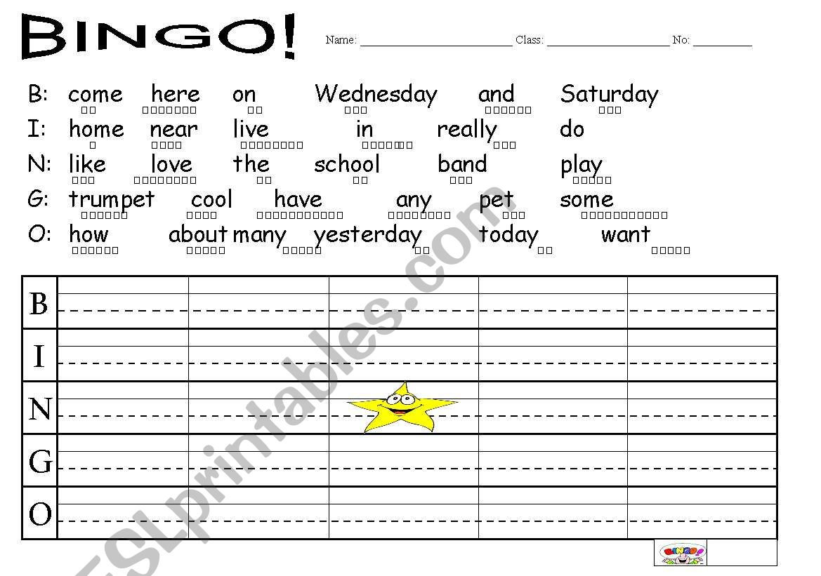 Bingo lesson 3 worksheet