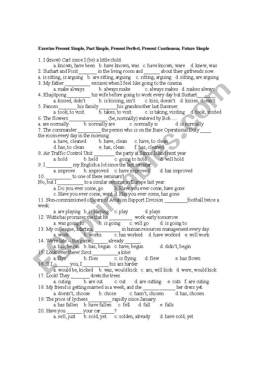 Combined 5 tenses Exercise  worksheet