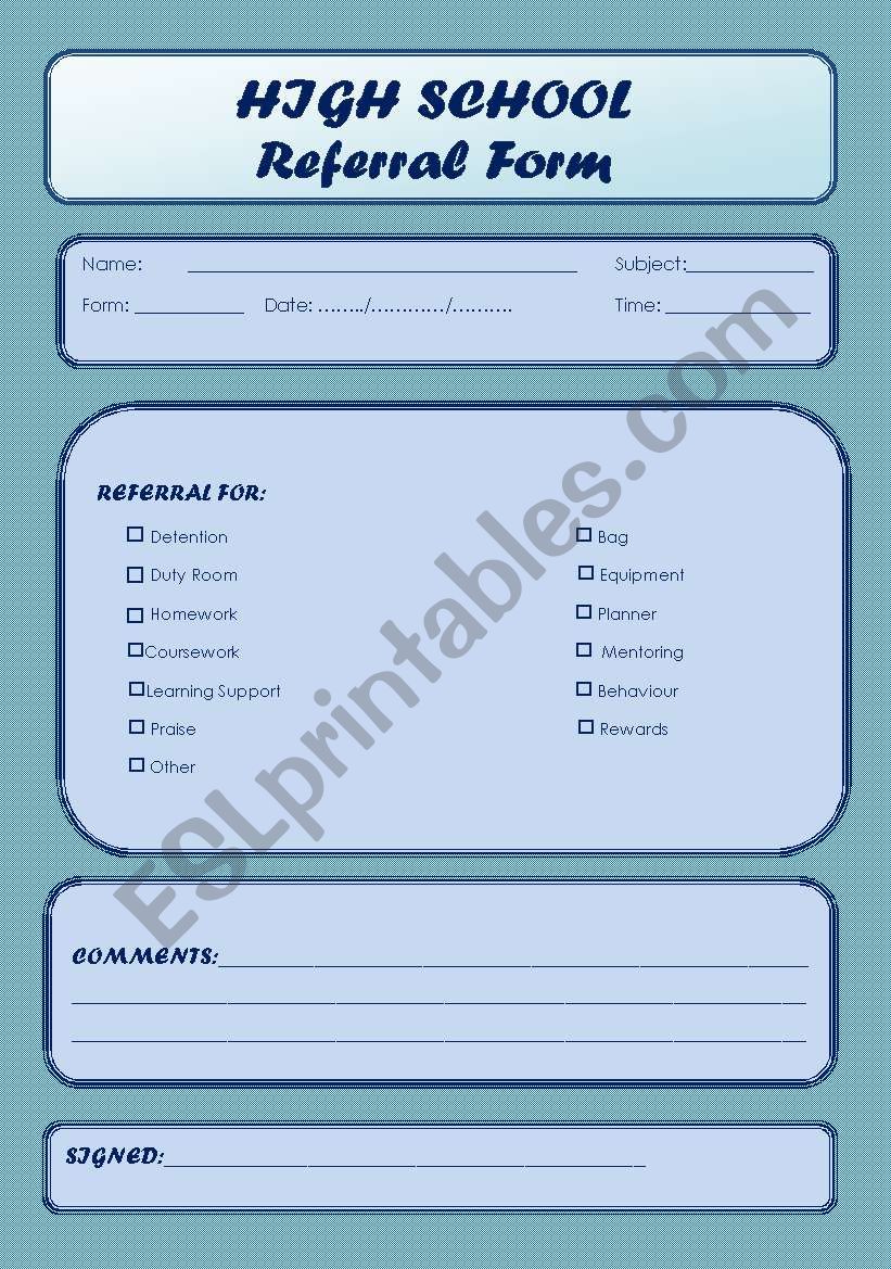 Referral Form worksheet