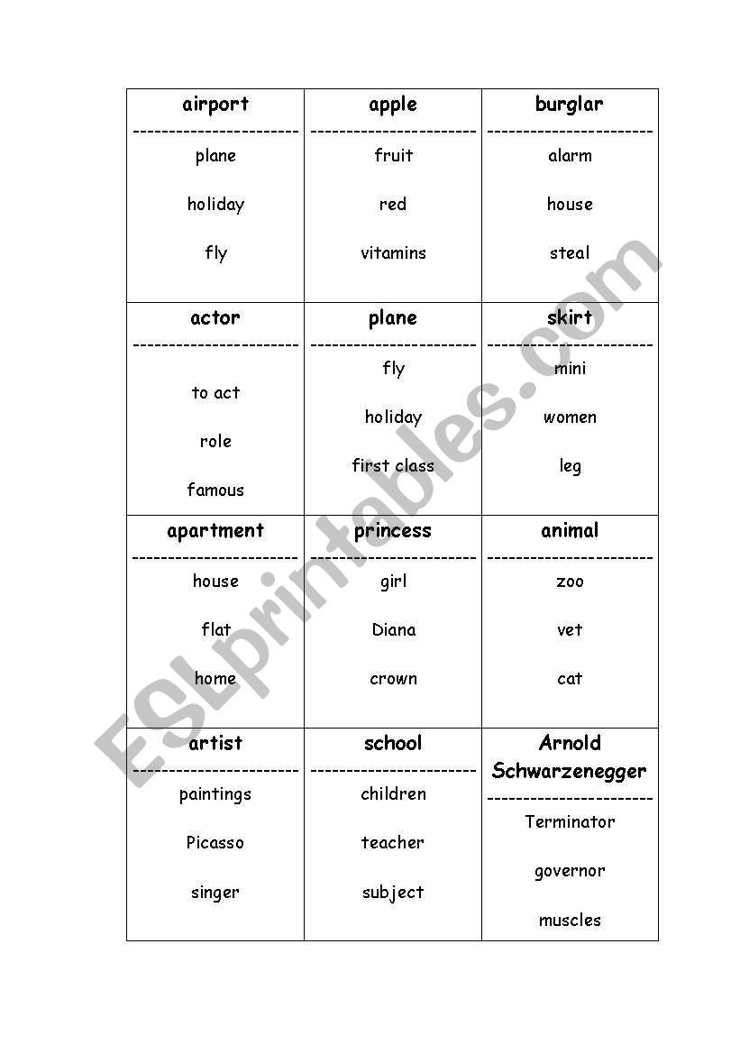 Taboo game worksheet