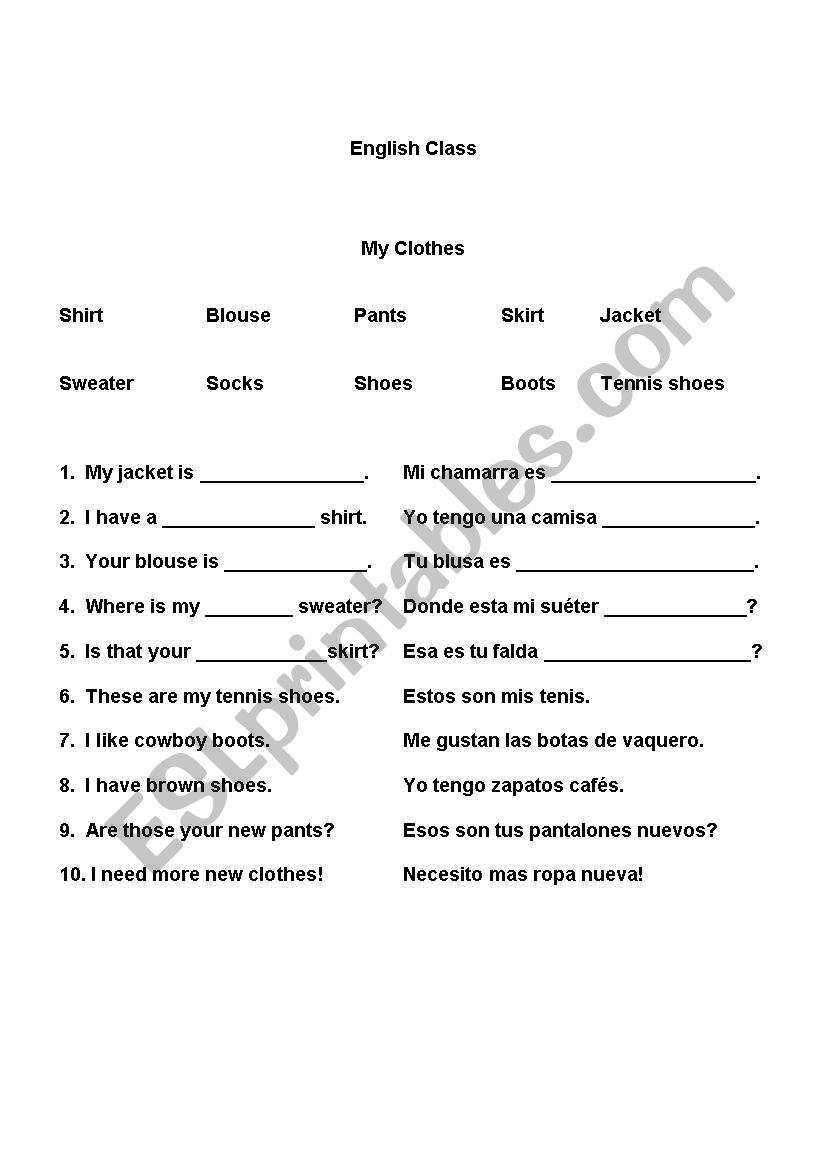 Clothes (for little kids) worksheet