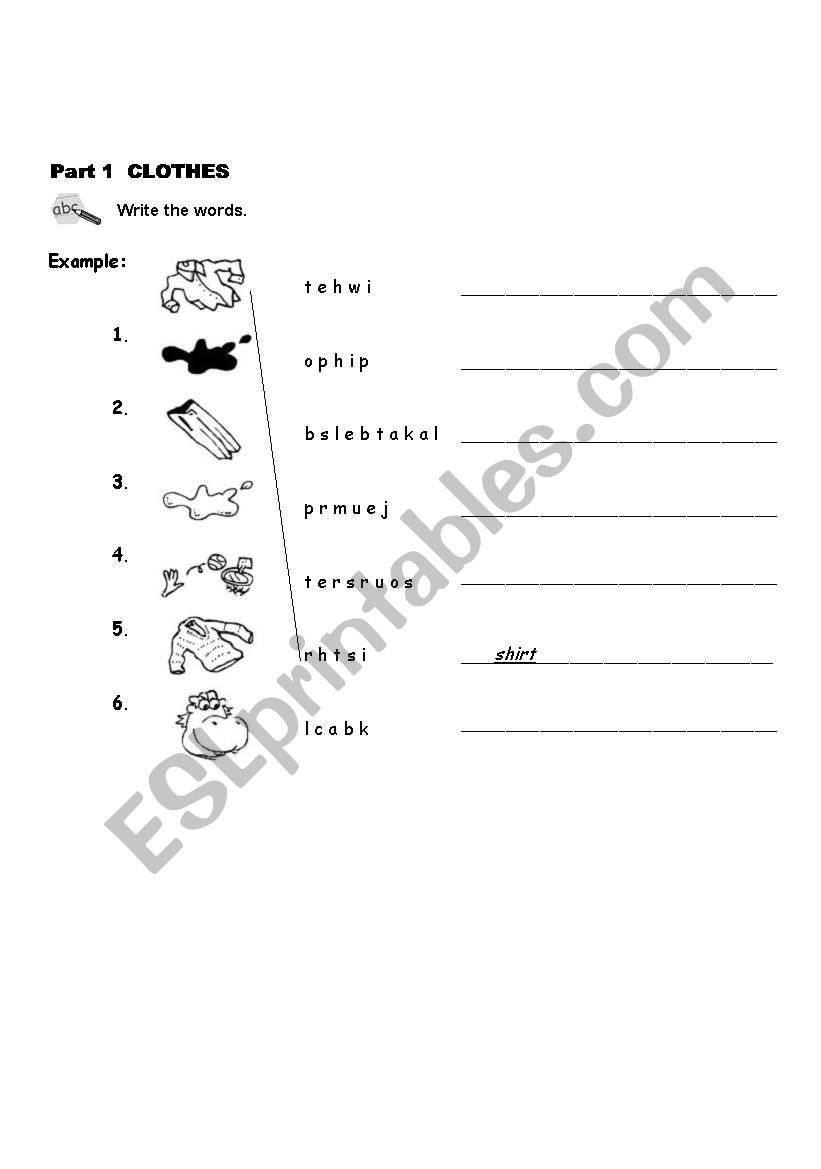 Clothes worksheet