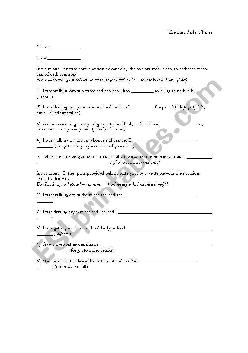 The Past Perfect worksheet