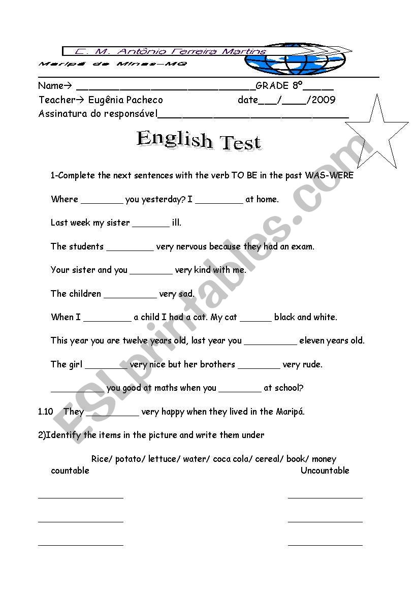 english test  worksheet