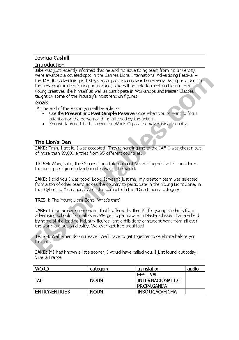 Present Simple Passive worksheet