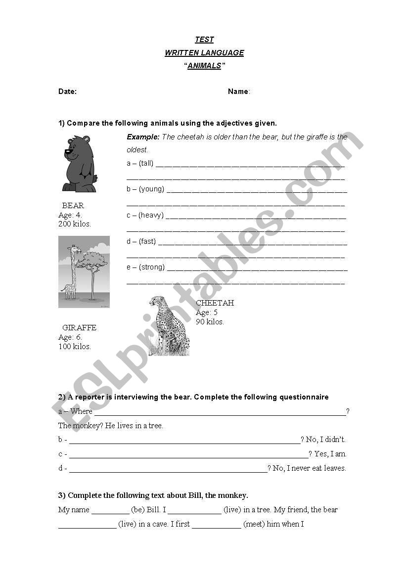 Language Test worksheet