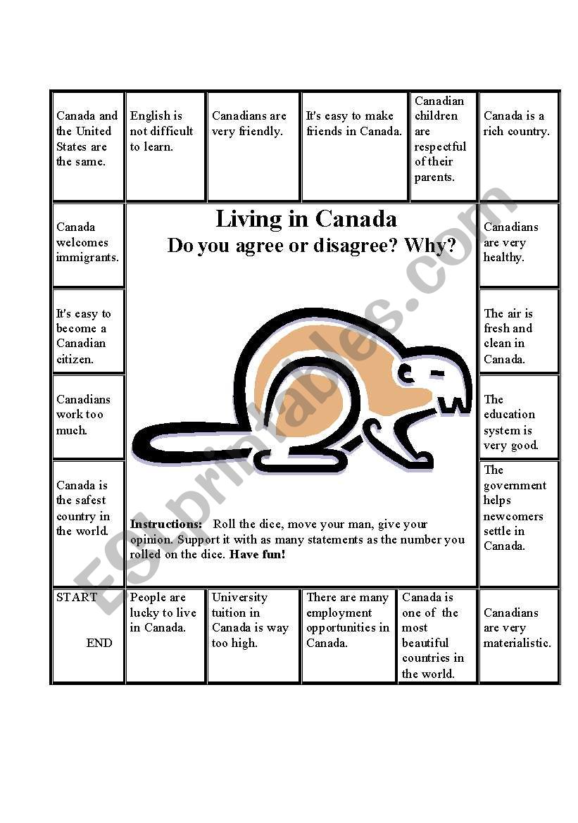 Canada Conversation Game Esl Worksheet By Demarco