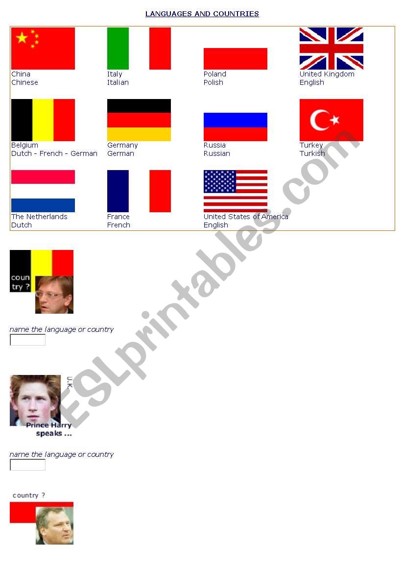 LANGUAGES AND COUNTRIES worksheet