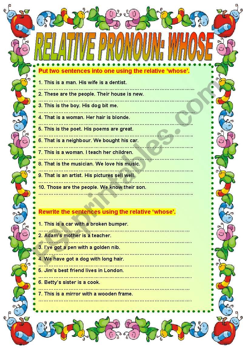 Relative Pronoun WHOSE ESL Worksheet By Ania Z