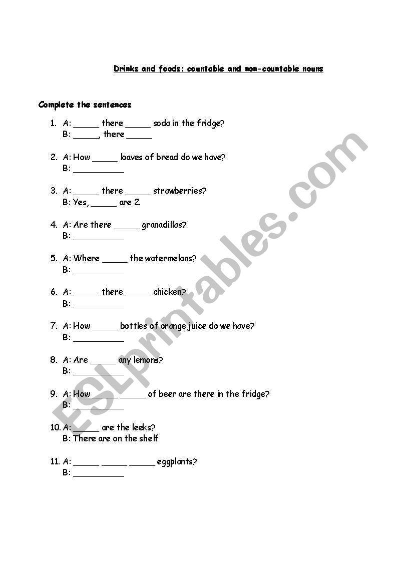 countable - non countable  worksheet