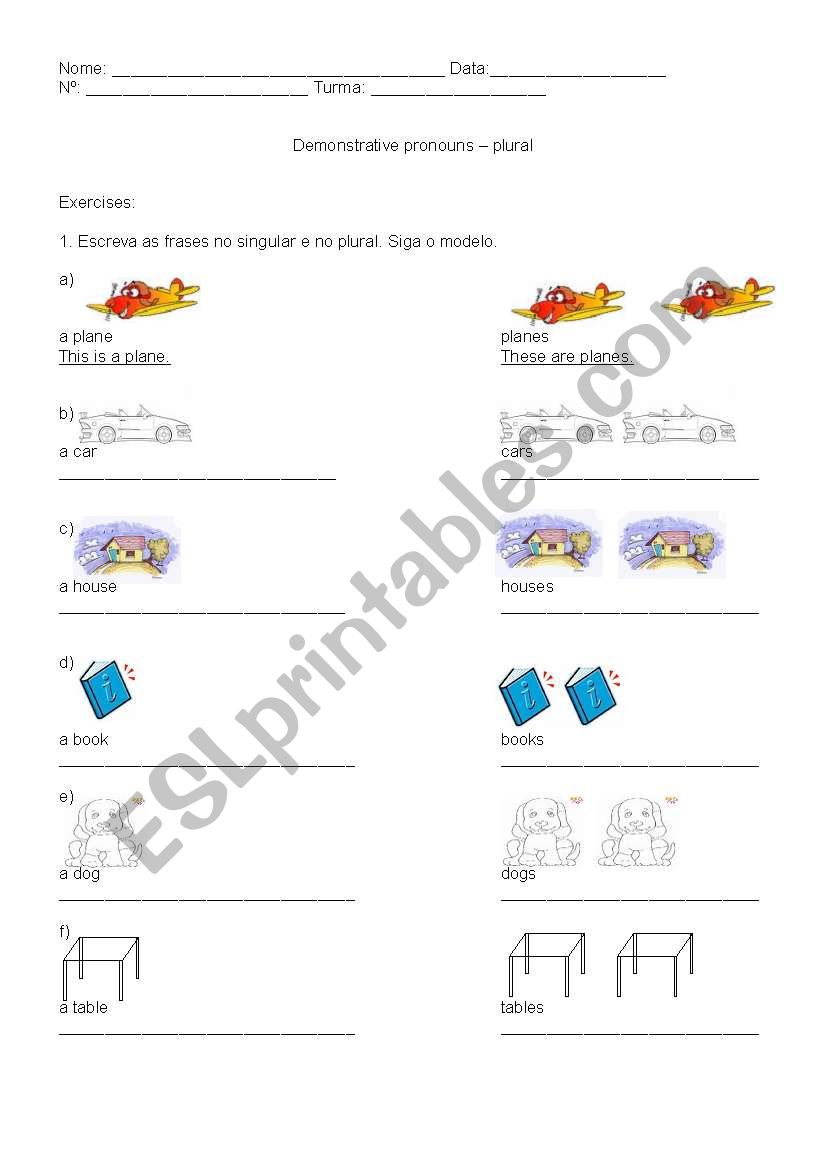 Demonstrative pronous worksheet