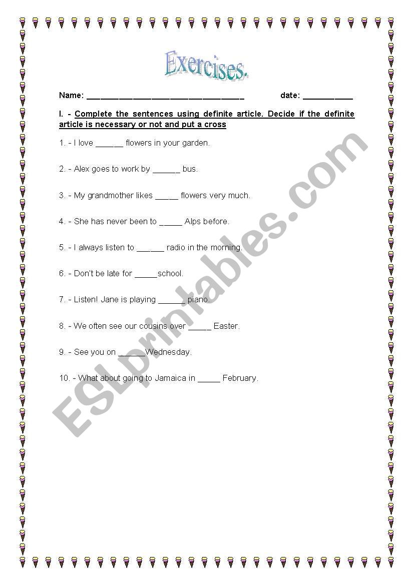 The definite article  worksheet