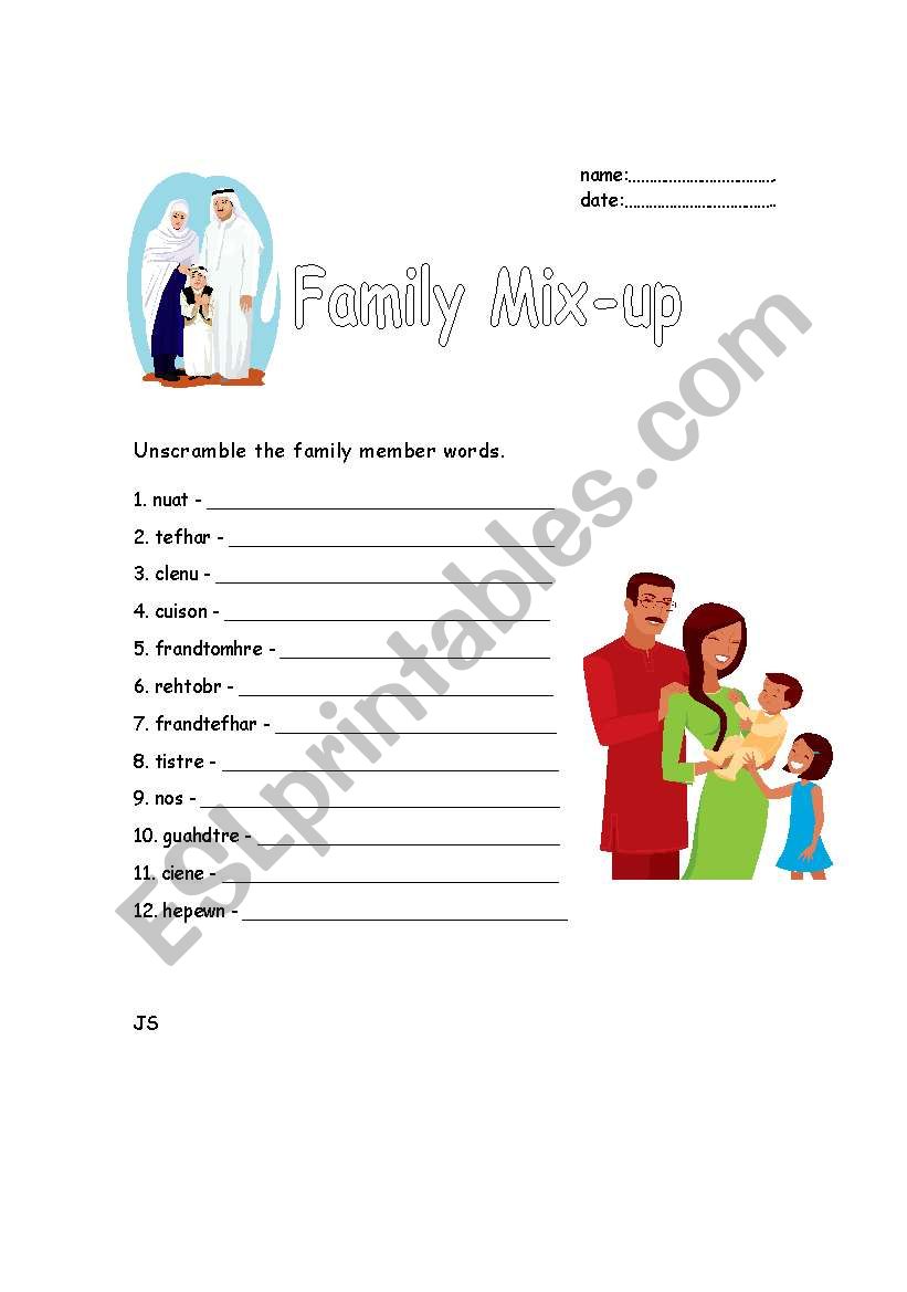 Family Mix-up worksheet