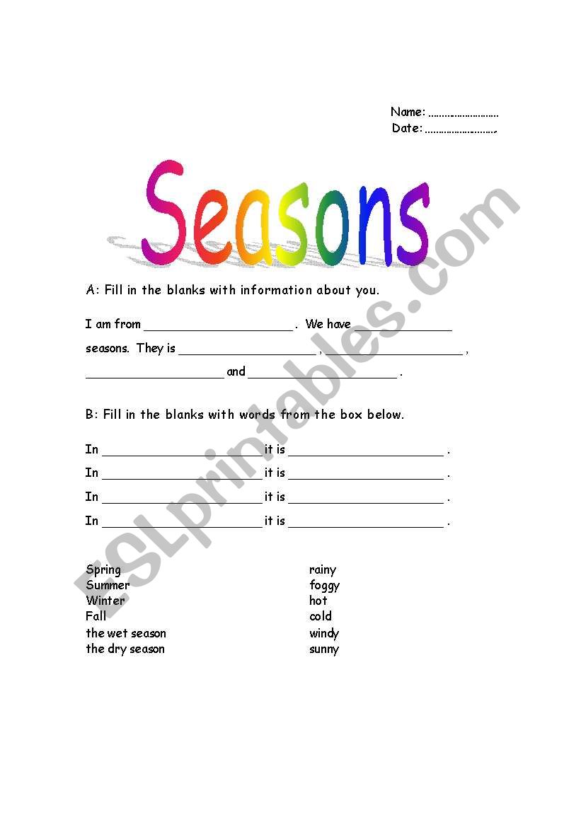 Seasons work worksheet