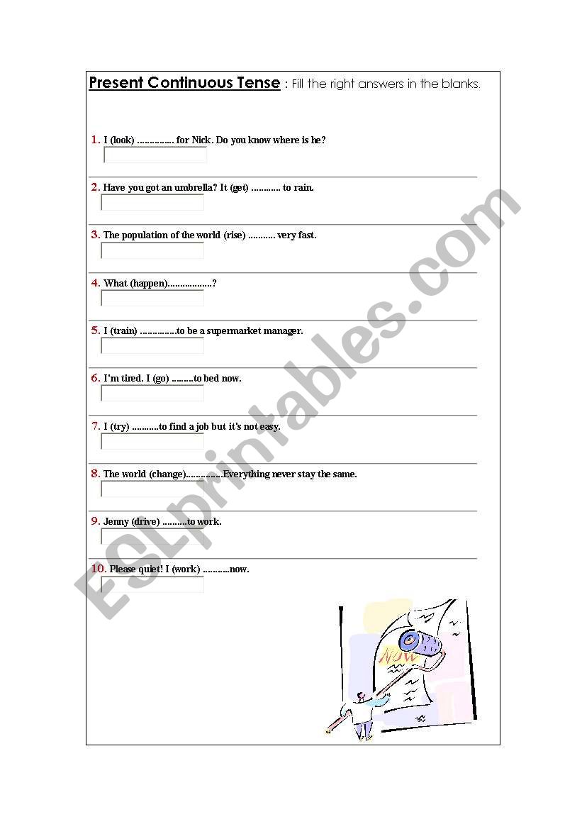 Present Continuous Tense Worksheet