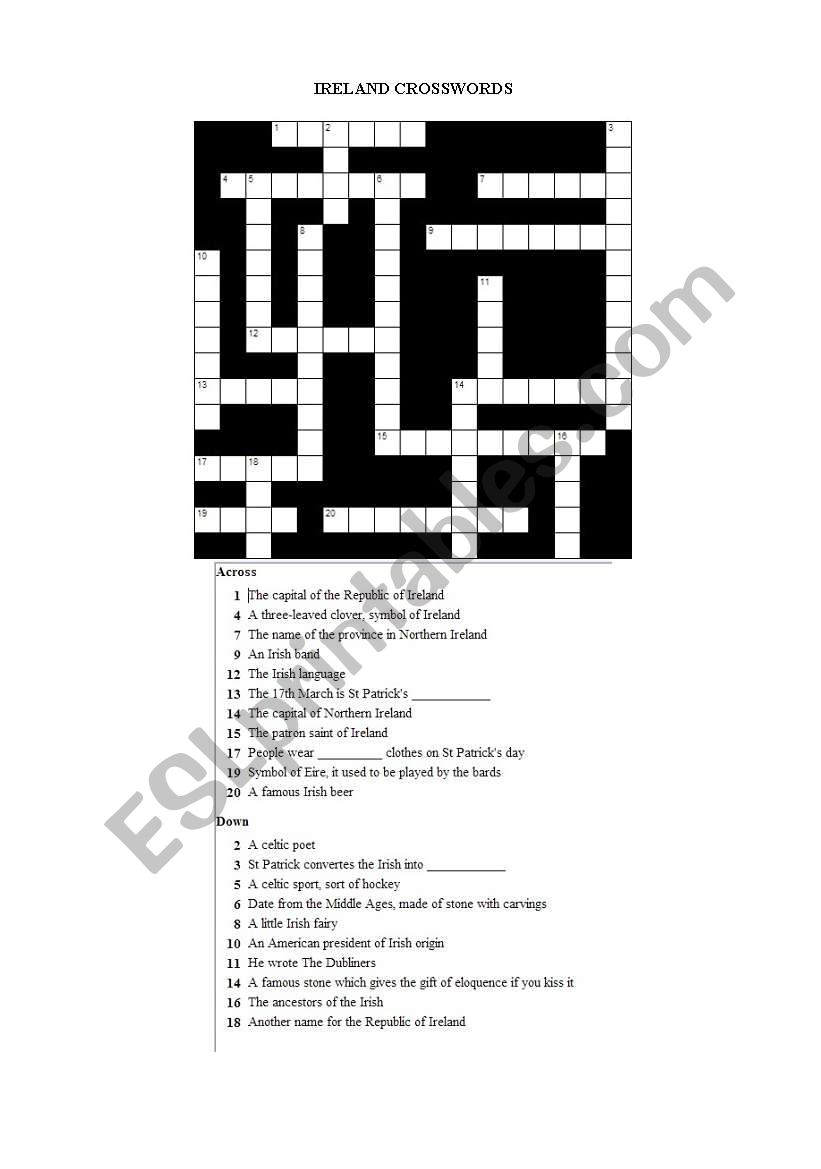 IRELAND CROSSWORDS worksheet