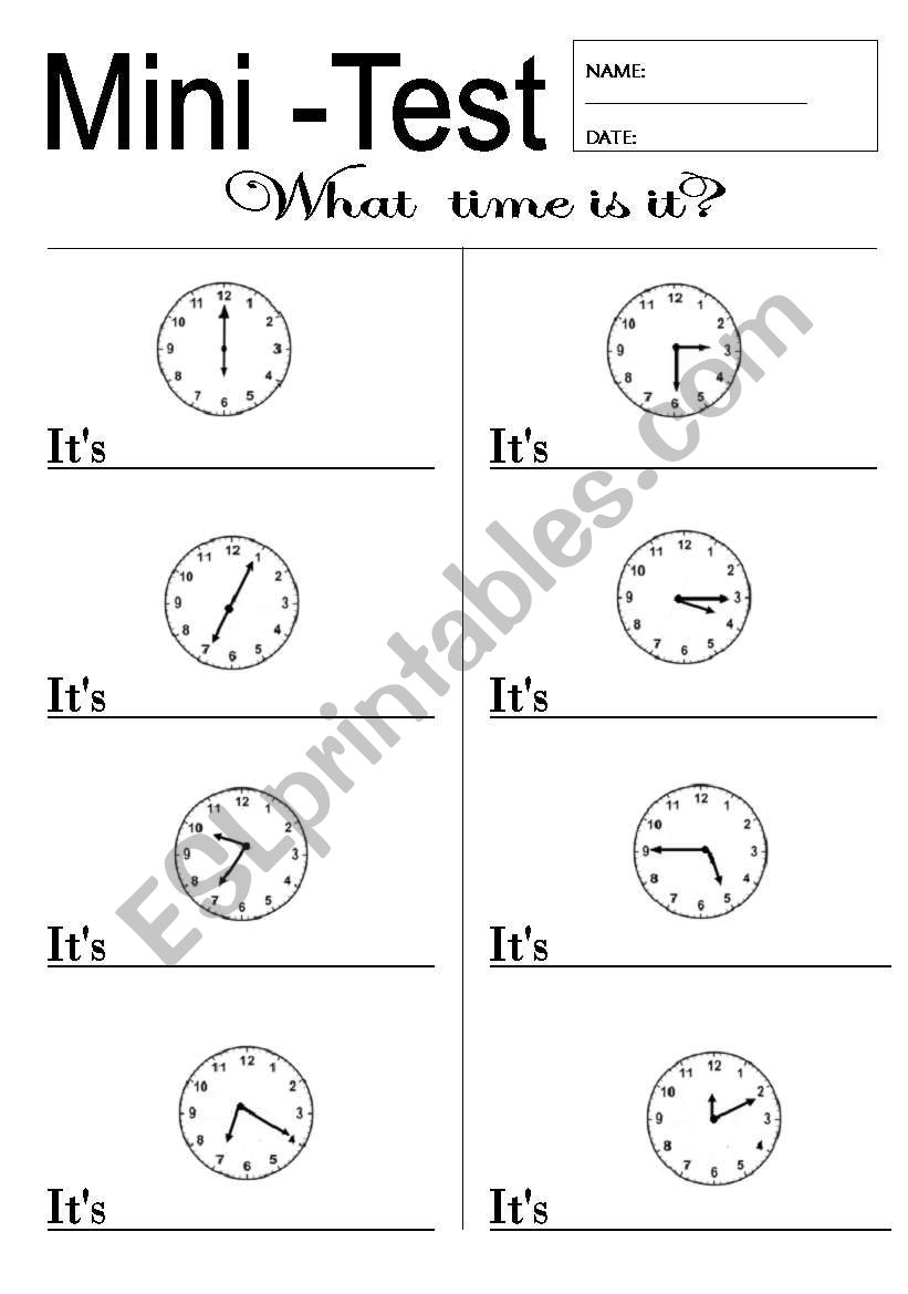 MINI TEST   THE TIME worksheet