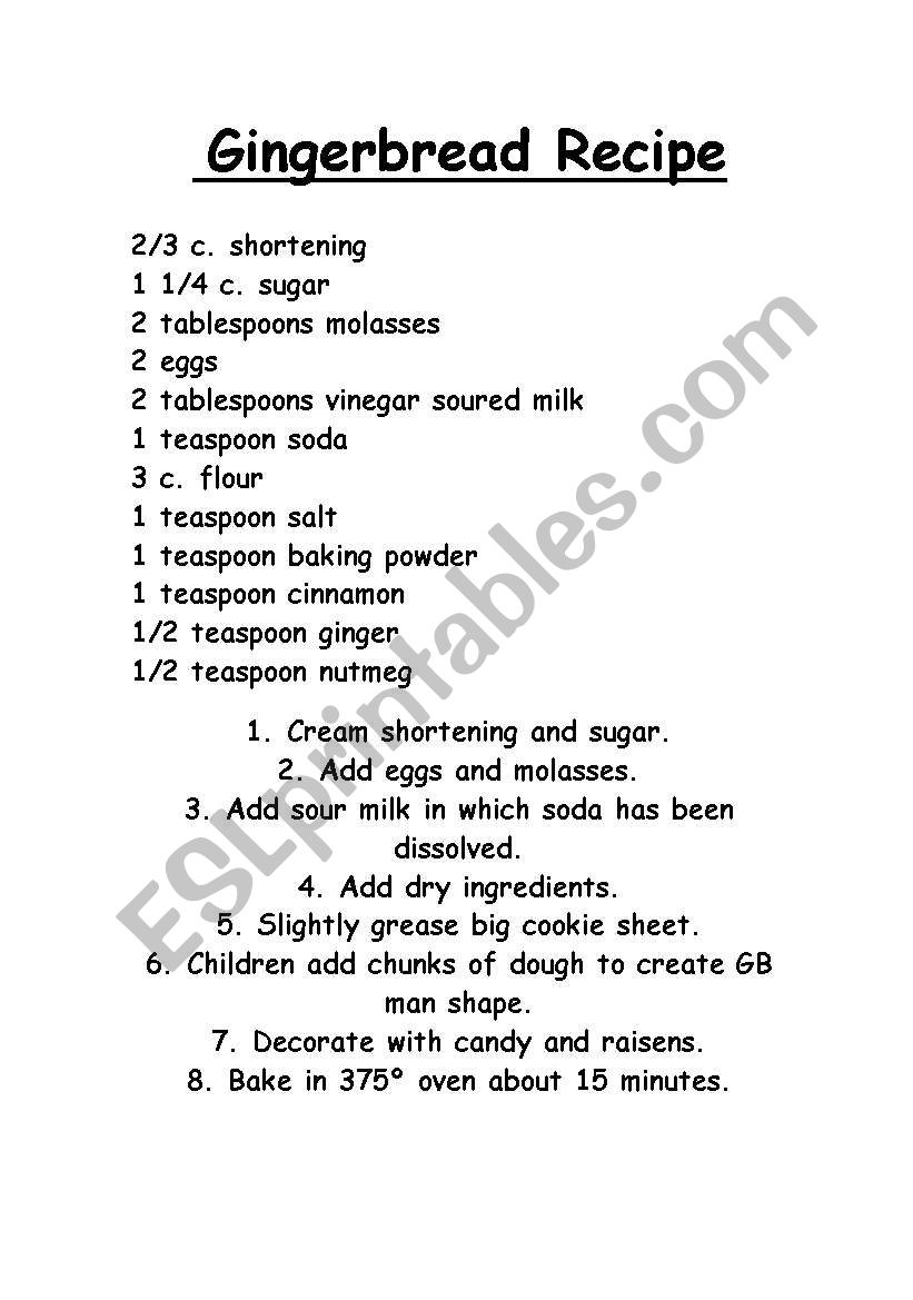 Gingerbread Recipe worksheet