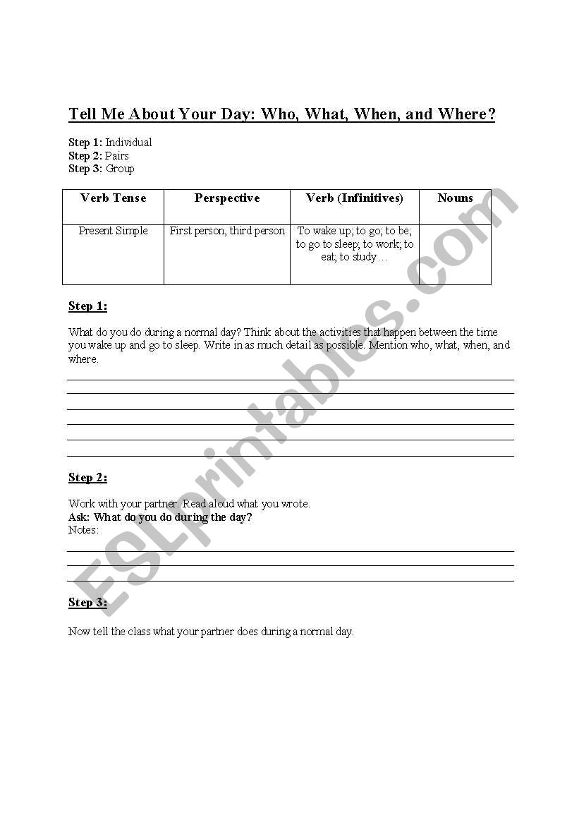 Tell Me About Your Day! worksheet