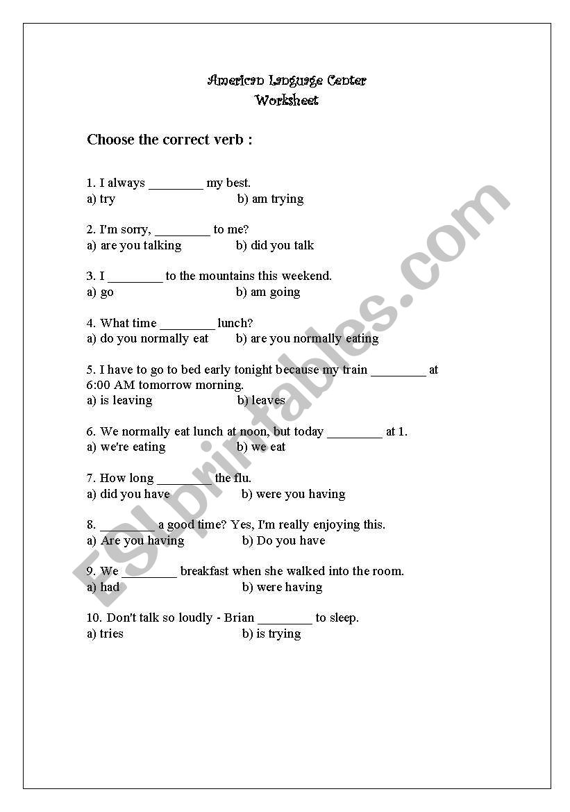 present and past  worksheet