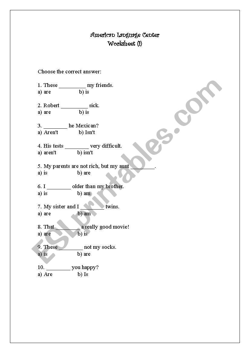 verb to be  worksheet