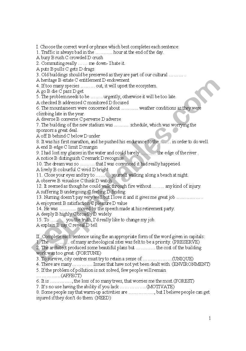 English test worksheet