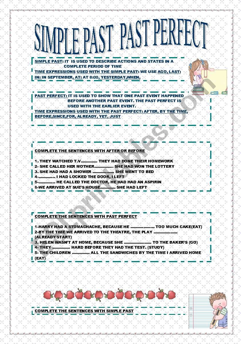 SIMPLE PAST vs PAST PERFECT - ESL worksheet by ag23