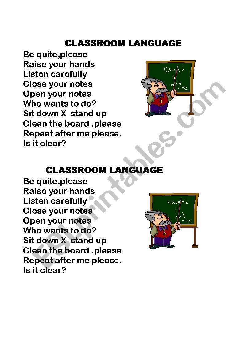 classroom language worksheet