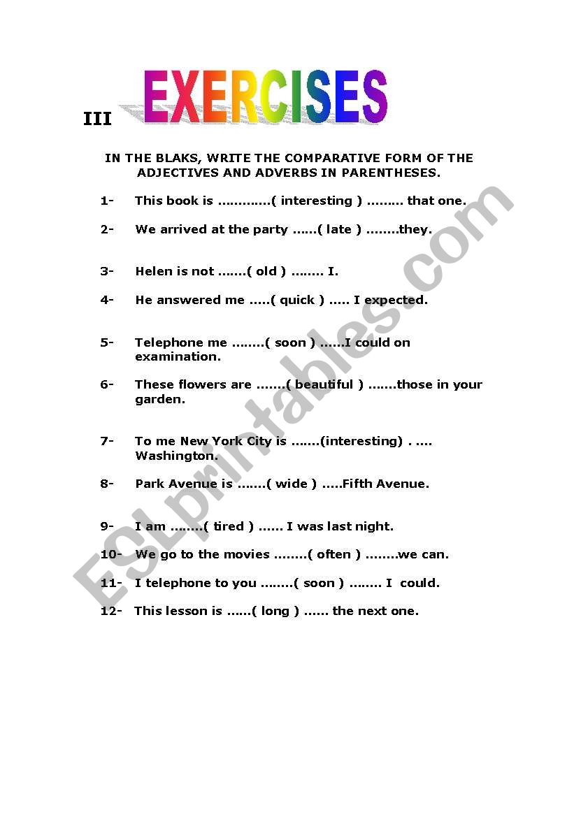 Exercises worksheet