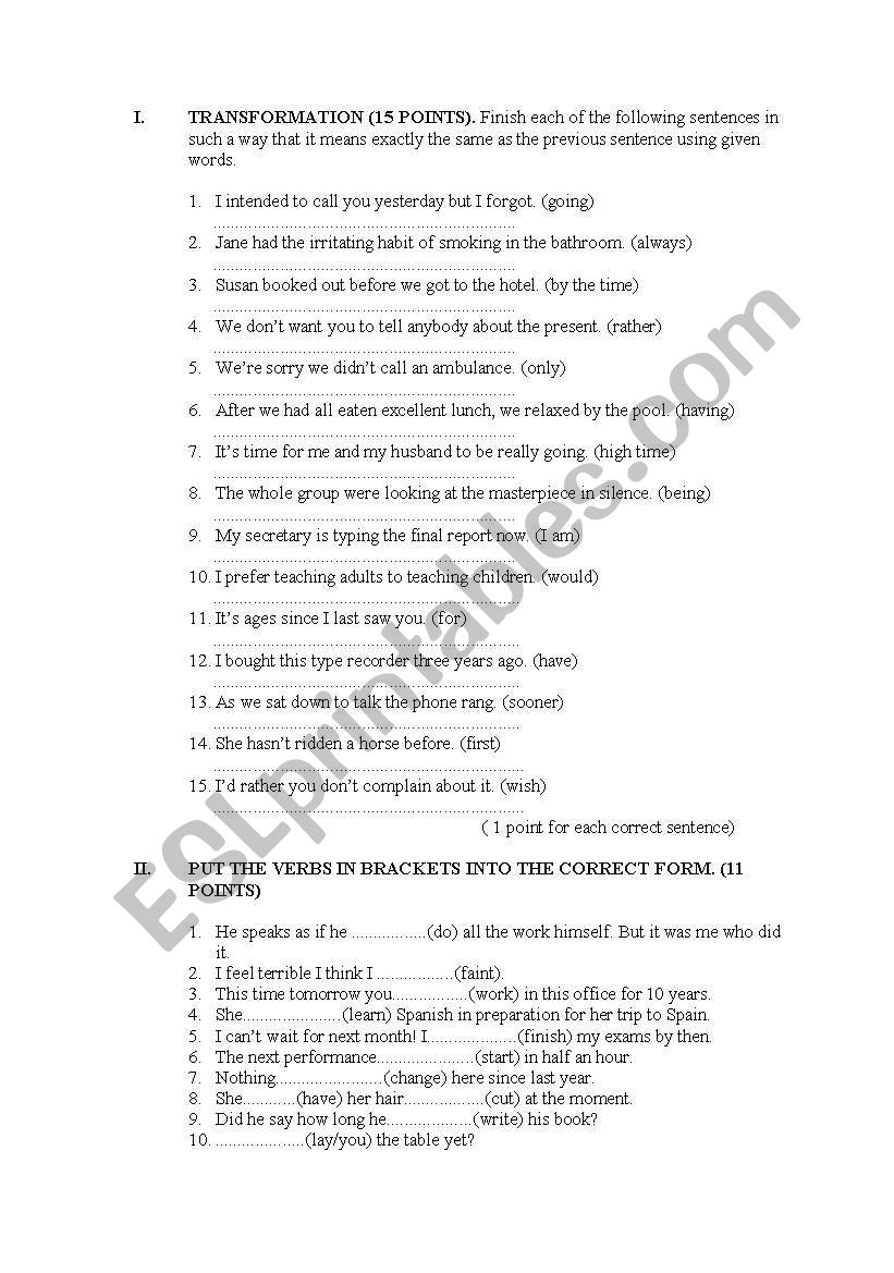 Test language competence worksheet