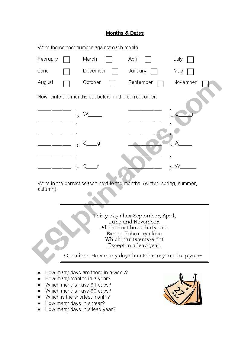 Months & Dates worksheet