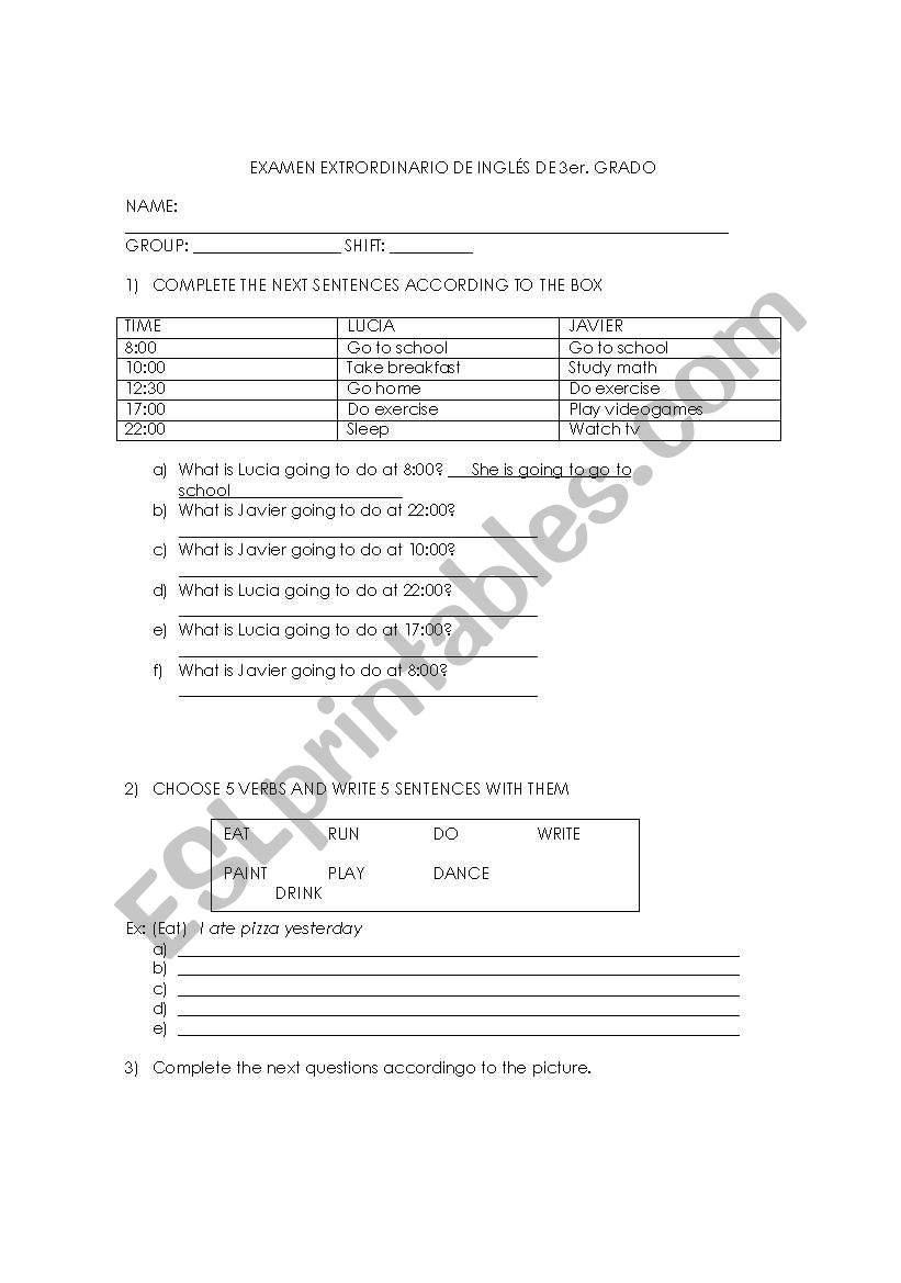 Secondary test worksheet