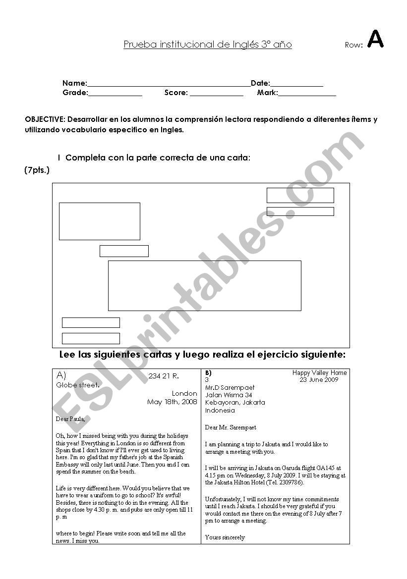 letter test worksheet