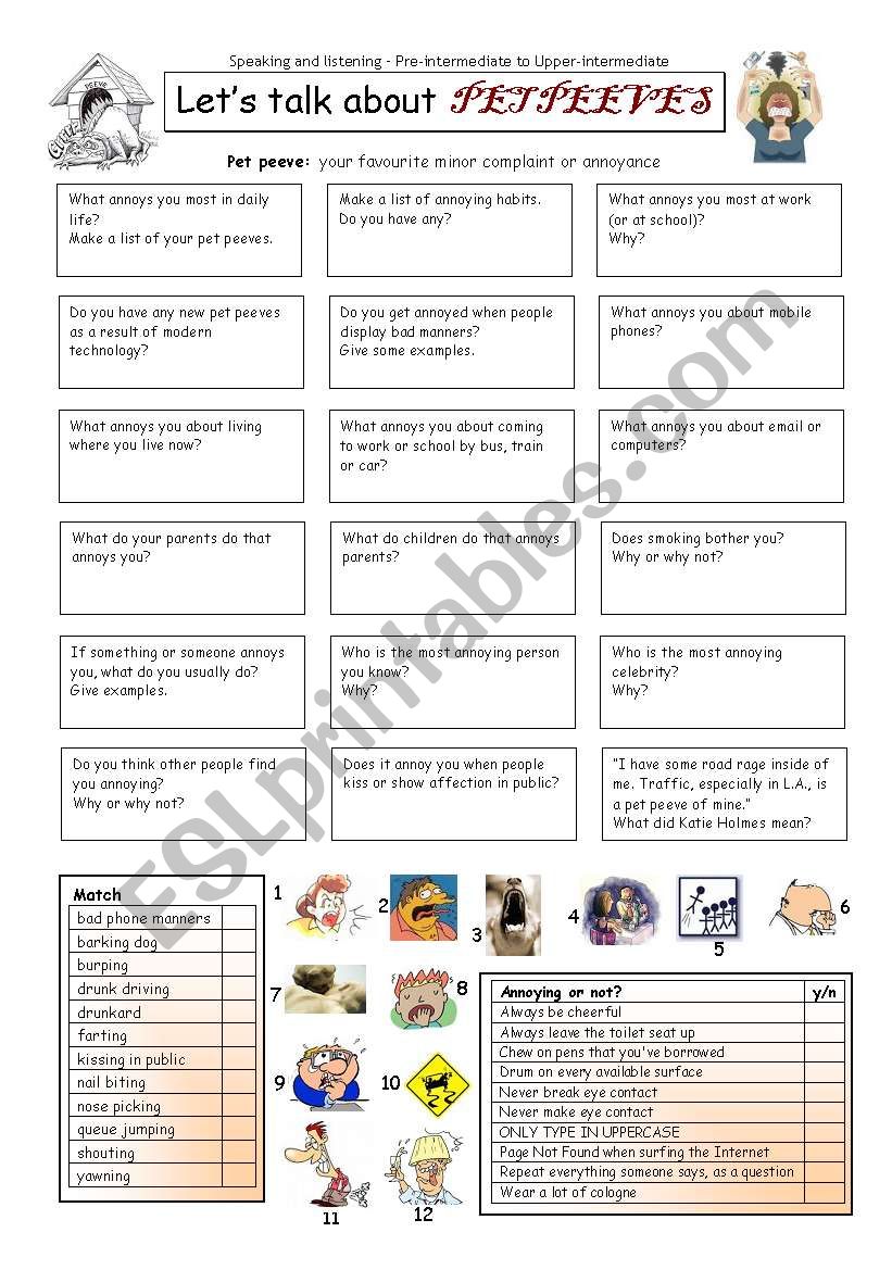 Let´s talk about PET PEEVES - ESL worksheet by PhilipR