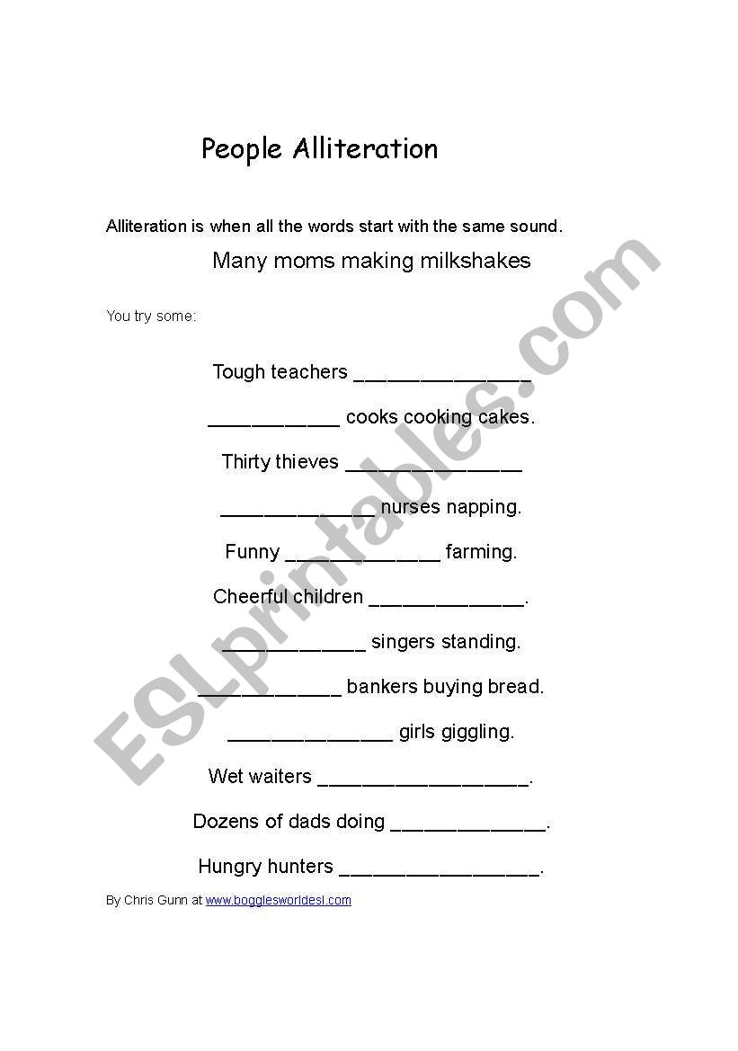 PeopleAlliteration worksheet