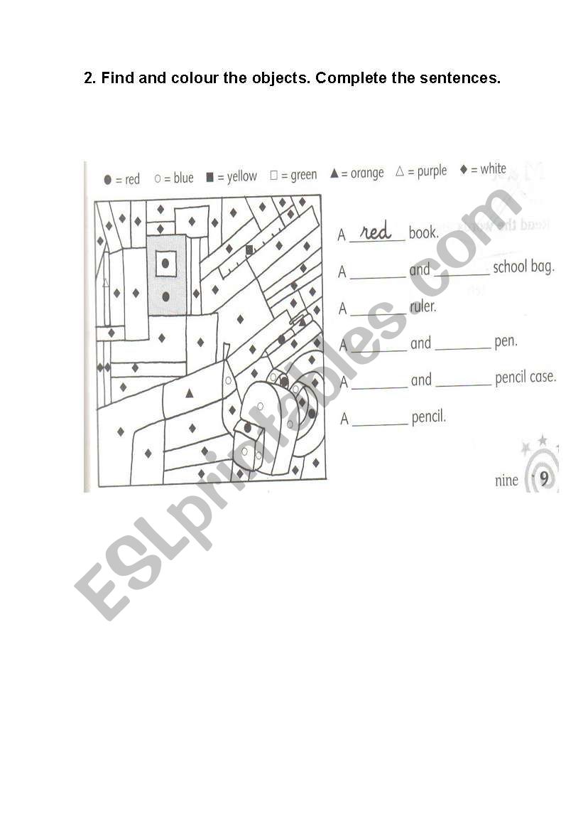 school objects worksheet