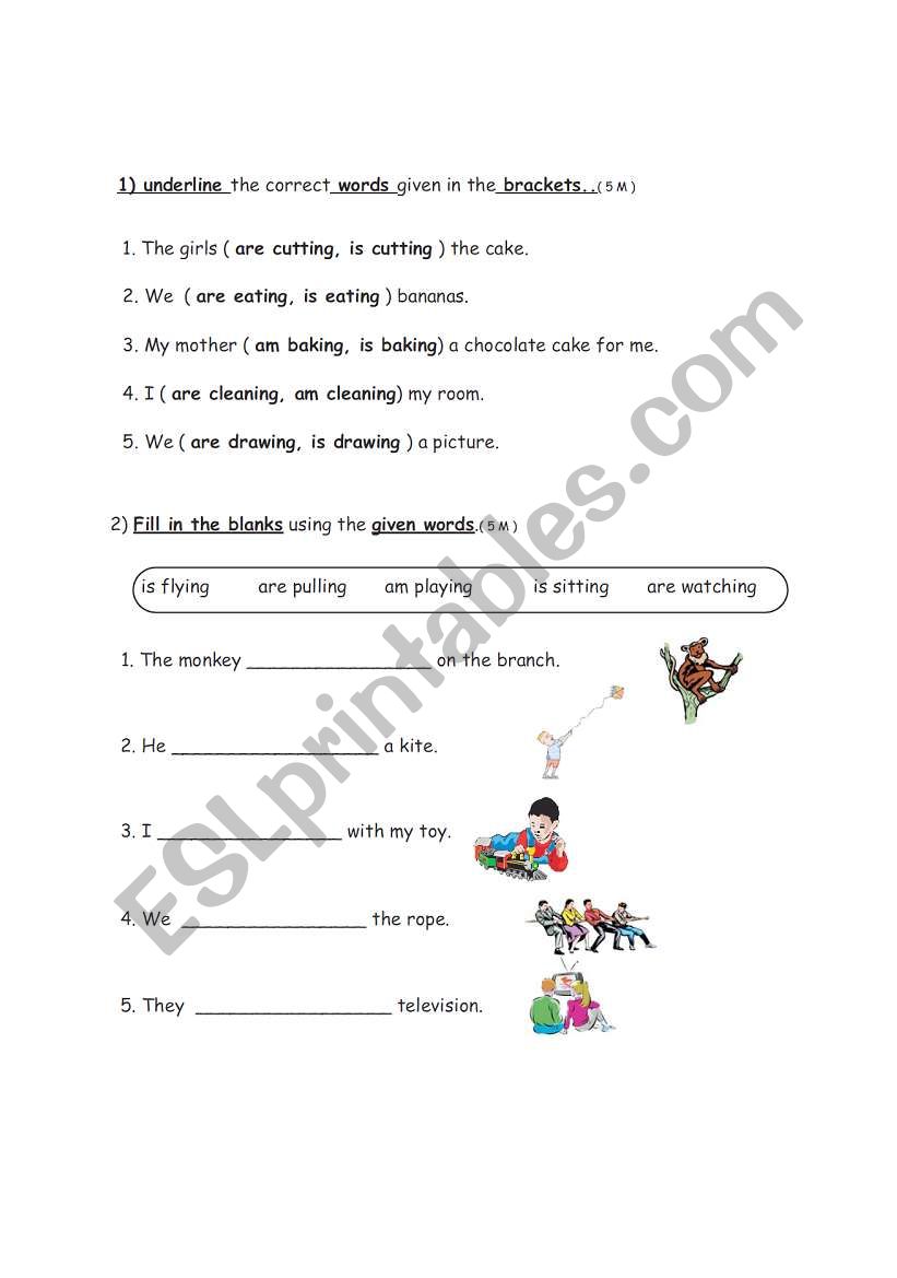 present continous tense worksheet