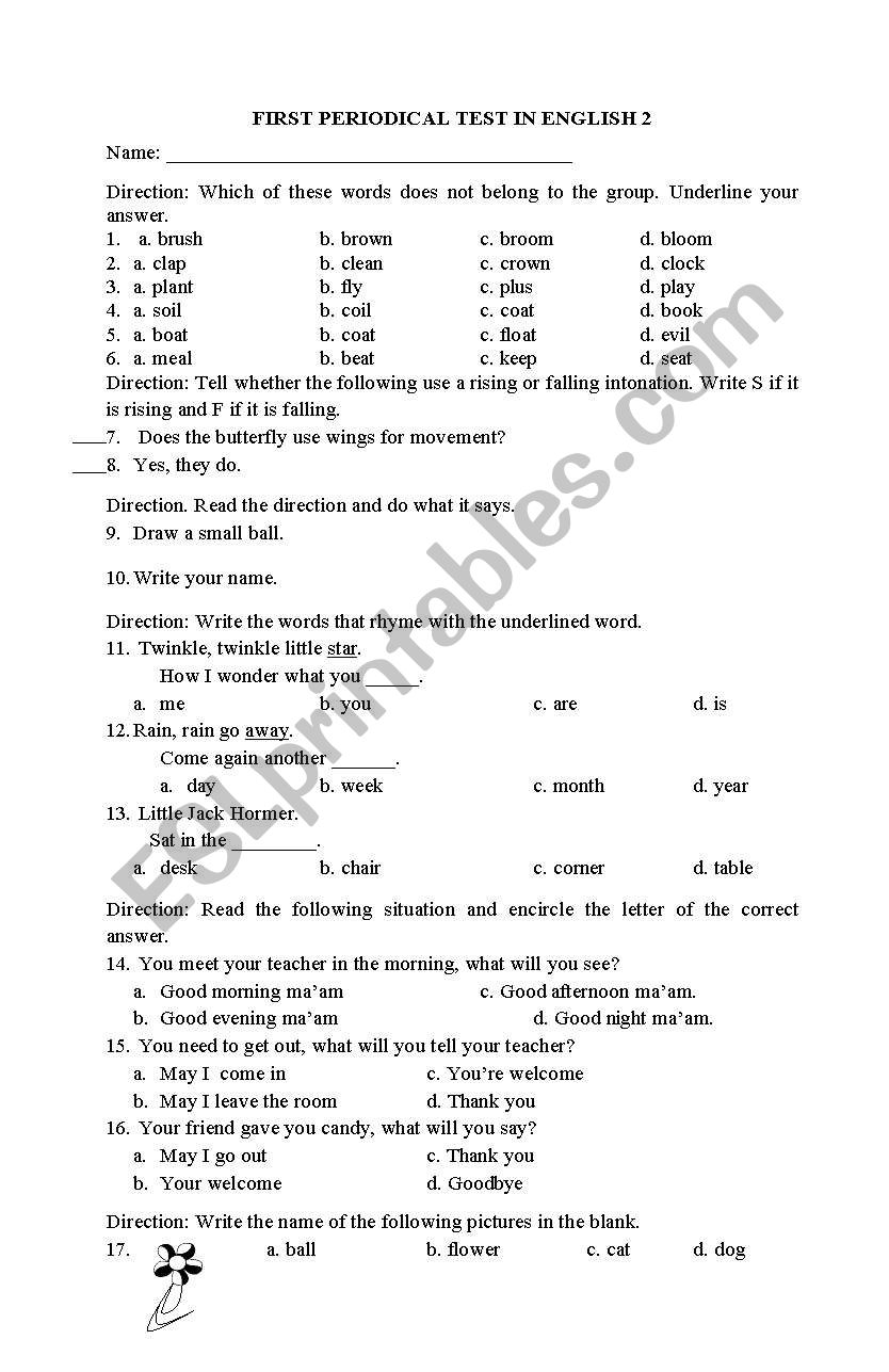 TEST IN ENGLISH worksheet