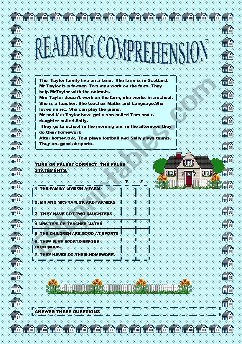 READING COMPREHENSION worksheet