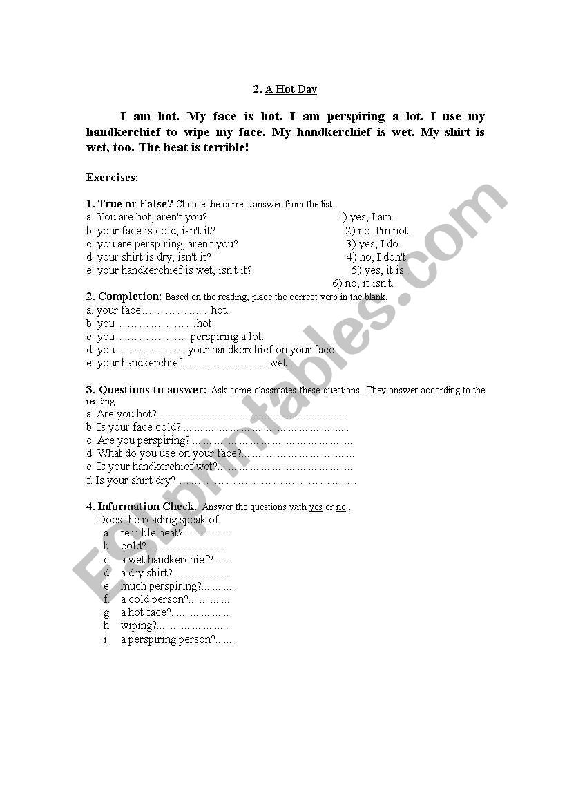  A short story ( A hot day )  worksheet