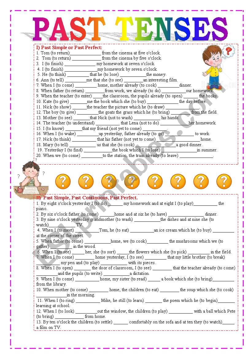 Past Tenses (Review) - ESL worksheet by naty7909