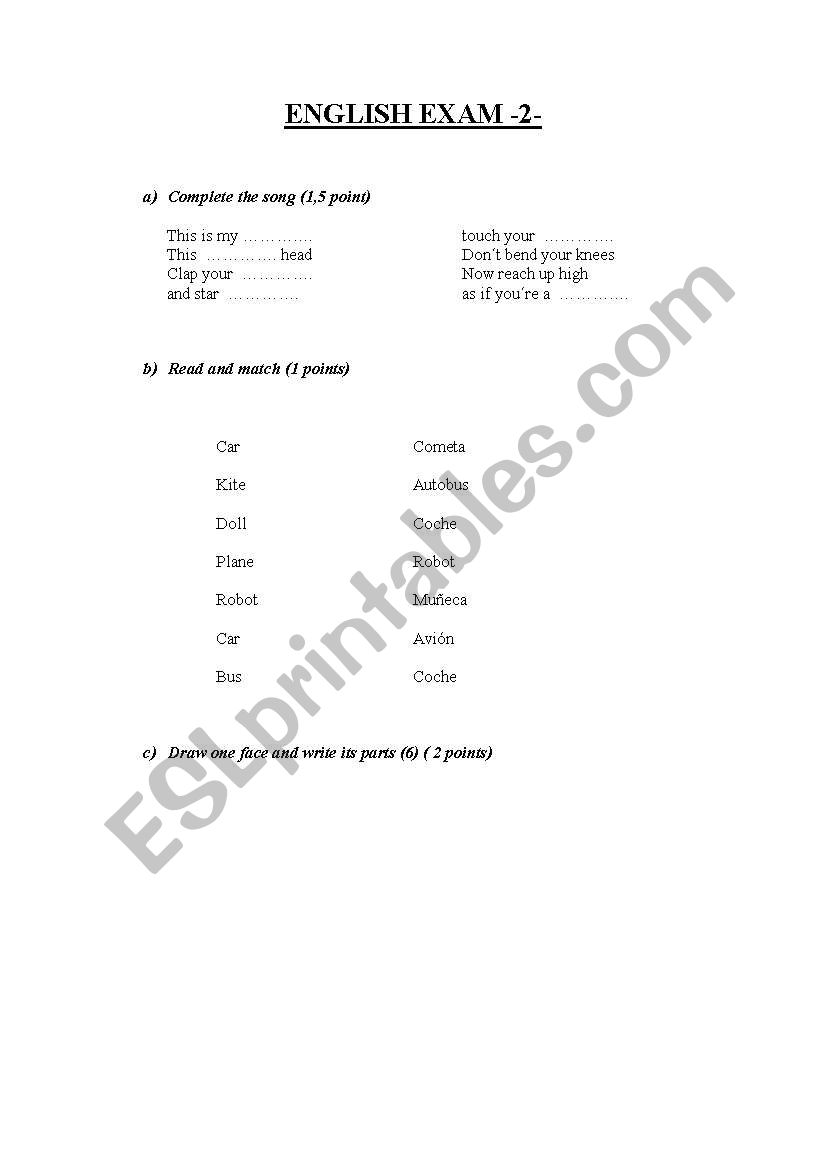 English exam for children worksheet