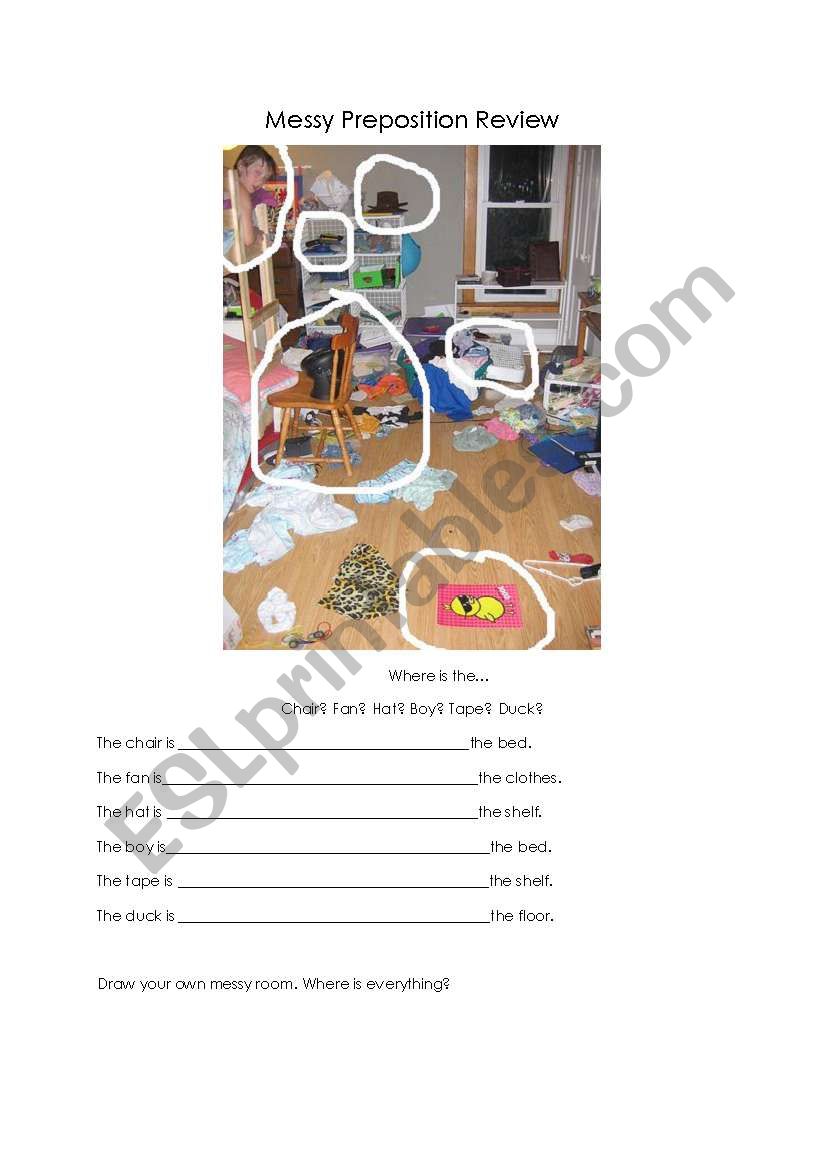 Messy Room Prepositions worksheet