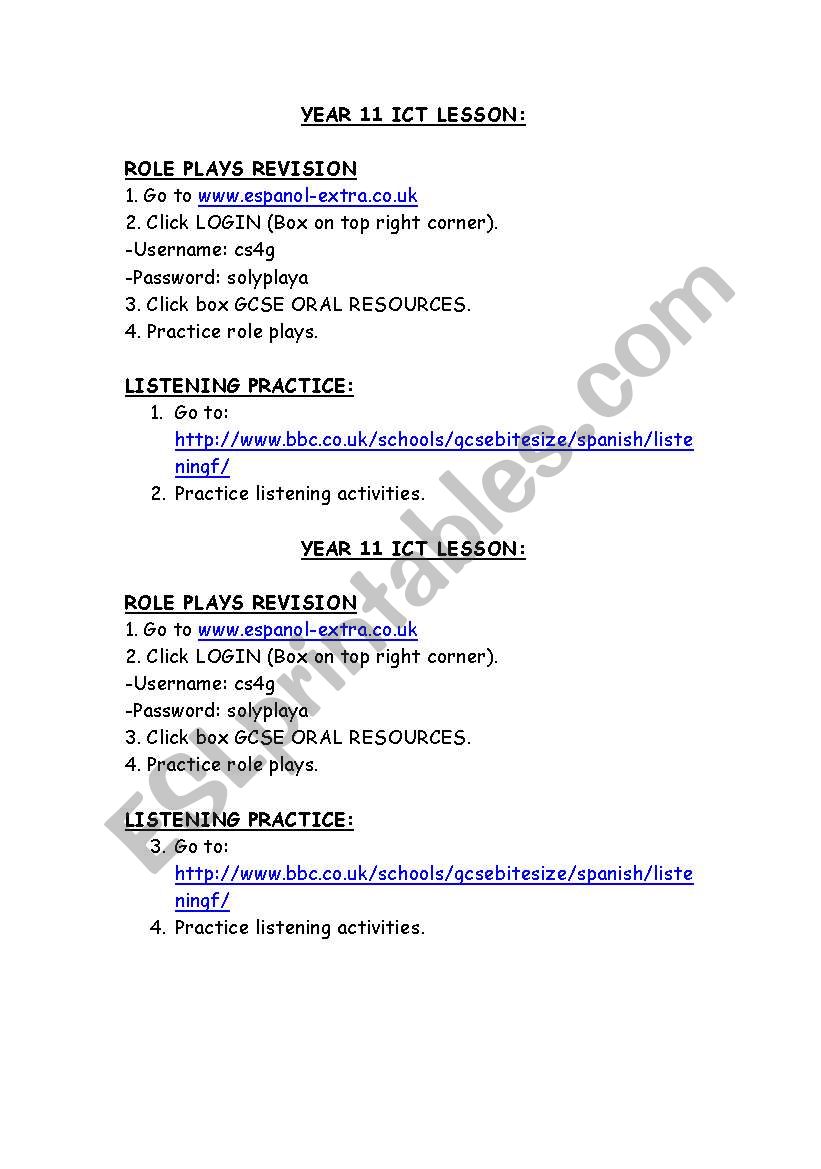 ICT lesson worksheet