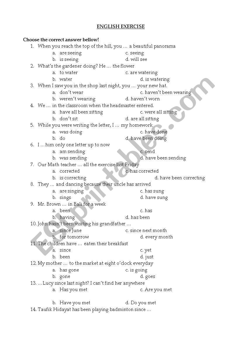 simple past or progressive exercise