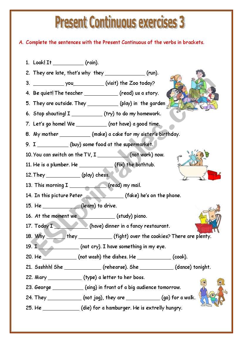 Will Be Going To Present Continuous Cwiczenia Present Continuous Tense Exercises : Present Continuous Tense - ESL worksheet by Tmk939